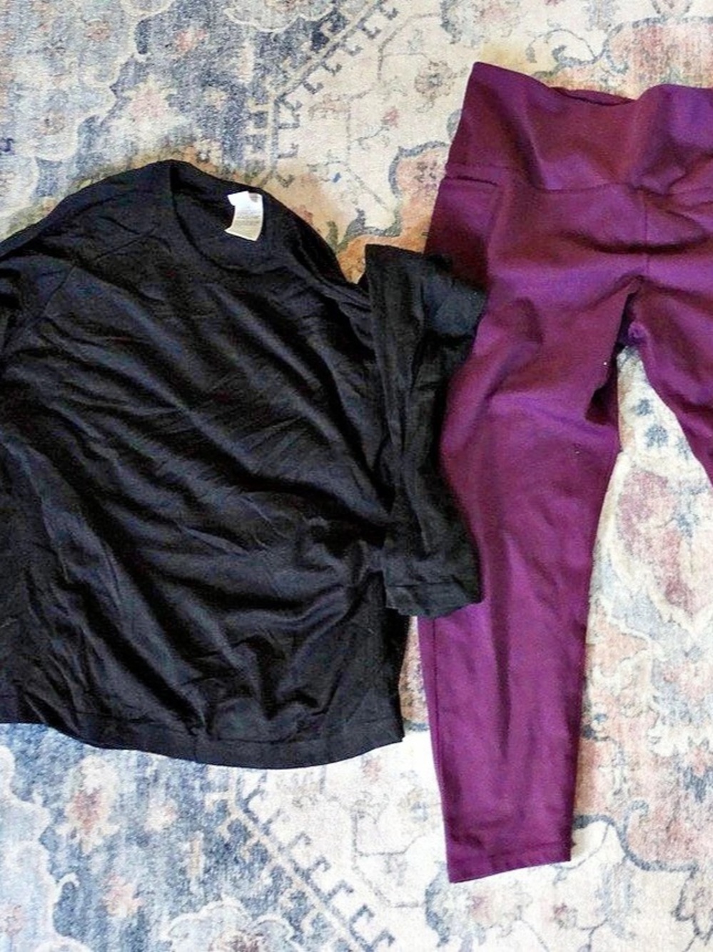 Black Long Sleeve Top & Purple Leggings